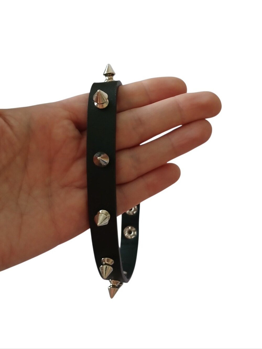 Goth Punk Spiked Choker Collar Black Studded 17" Adjustable Silver Tone Thin